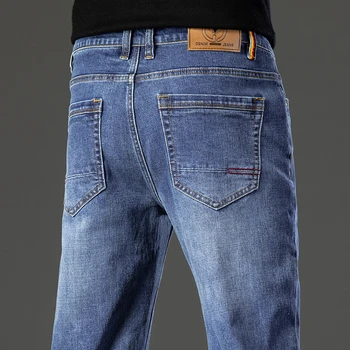 Осенне-зимние мужские джинсы из эластичного хлопка, повседневные прямые серо-синие модные брюки в стиле ретро, мужские мешковатые джинсовые брюки
