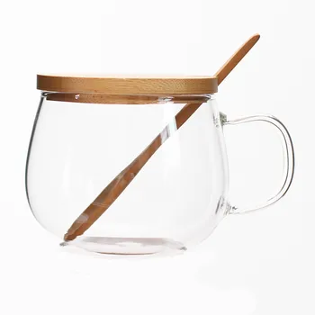 Креативная стеклянная кофейная чашка из бамбука и дерева с крышкой