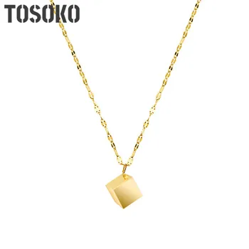 Ювелирные изделия из нержавеющей стали TOSOKO, квадратное ожерелье с квадратной подвеской, массивная геометрическая цепочка на ключицу, модное женское ожерелье BSP697