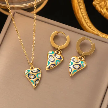 Не выцветающий кулон в виде сердца из нержавеющей стали, Элегантное ожерелье из турецкого золота с красочной эмалью, ювелирные изделия для женщин, подарок на свадьбу