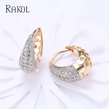RAKOL Korea Серьги-кольца с микро-инкрустацией из кубического циркония для женщин, модные украшения для вечеринок золотого цвета INS