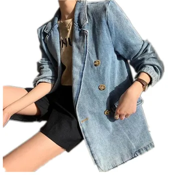 Новая модная демисезонная джинсовая куртка, женская двубортная верхняя одежда