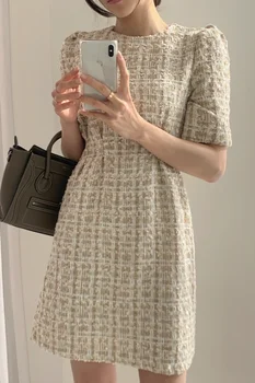 Французское модное винтажное платье Korobov, Шикарные женские платья, простые Модные Свободные твидовые платья, юбка-трапеция в стиле Small Incense