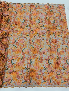 Африканская кружевная ткань высокого качества 2023 Свадьба из тюля, расшитое французское кружево, блестящие пайетки для свадебного платья фиолетового цвета