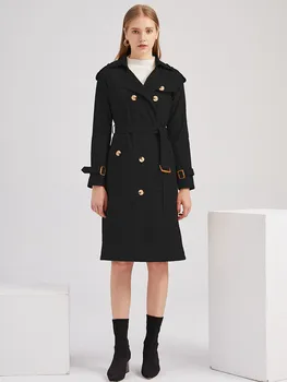 Весенне-осенний тренч для женщин 2023, Модное Двубортное Элегантное пальто с поясом, повседневный длинный тренч большого размера