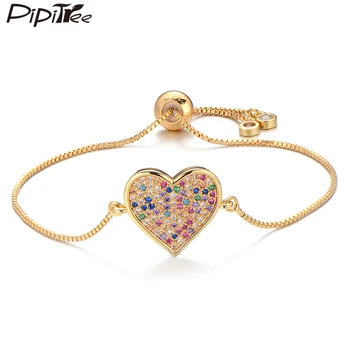 Pipitree Нежный браслет-талисман с большим сердцем, цепочка-слайдер, Разноцветные браслеты с кубическим цирконием для любителей модных ювелирных изделий для женщин