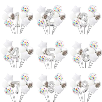 Набор украшений из воздушных шаров для вечеринки по случаю Дня рождения 32 дюймовые воздушные шары с серебряными номерами и 10шт 12 дюймовых латексных воздушных шаров для вечеринки по случаю Дня рождения