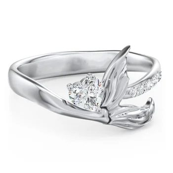 CAOSHI Шикарное кольцо с ярким кристаллом в виде сердца для женщин, необычные украшения для пальцев с хвостом Русалки для церемонии помолвки, Нежный подарок