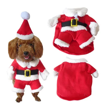 Рождественская одежда для домашних собак, костюм собаки Санта-Клауса, зимний щенок, пальто для домашних кошек, куртка, костюм для собак с шапкой, теплая одежда для собак и кошек