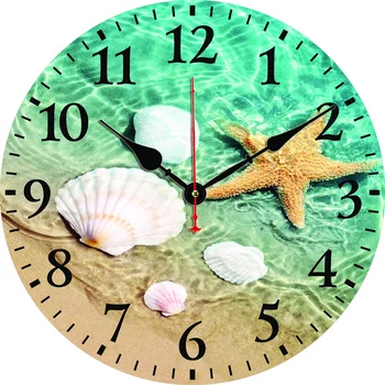 Пляжные настенные часы с морской звездой, круглые Бесшумные часы, настенные навесные светильники, художественный декор для дома, спальни, гостиной, офиса