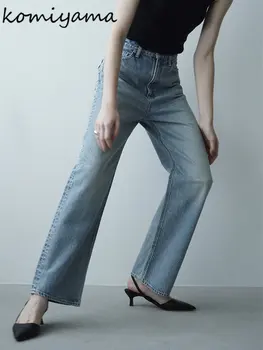 Японская мода, Простые прямые брюки с высокой талией, Винтажные Мягкие Джинсы с широкими штанинами, женские 2023, Весенние Новые повседневные джинсовые панталоны