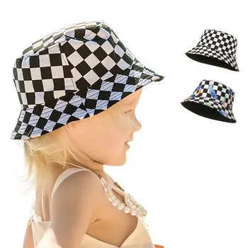 Детская панама с клетчатым принтом 2021 года, милые детские летние кепки-бобы для мальчиков и девочек, шляпа-панана для рыбалки от солнца