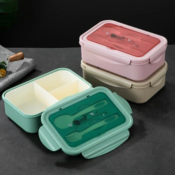 Ланч-бокс для микроволновой печи с ложкой, палочками для еды, контейнером для хранения столовой посуды, коробкой для бенто для детей в школе и офисе