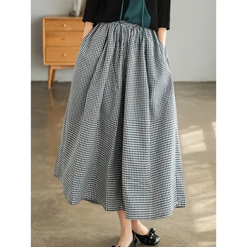 Unireal 2023 Корейская модная Летняя Женская юбка в клетку, брюки, Хлопковые повседневные брюки, брюки-капри Palazzo, брюки-кюлоты