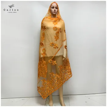 2023 Оптовая Продажа Новый Дизайн Африканский Женский Мусульманский шарф Хорошего качества, простая вышивка камнями, Мягкий сетчатый шарф для головного платка