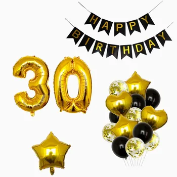 Украшение дня рождения из черного золота, воздушные шары, баннер с Днем рождения, мишура, гирлянда, Конфетти для взрослых, украшение вечеринки по случаю Дня рождения 18