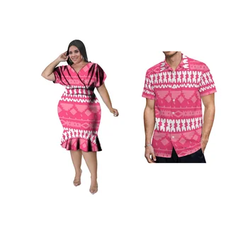 Розово-молочный шелк, стираемый на заказ, Платье для больших людей, полинезийское Самоанское повседневное платье, Тихоокеанское платье, Комплекты мужских рубашек из двух частей для пар