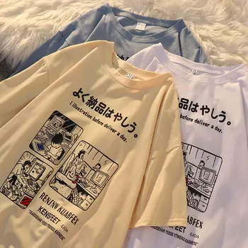 Мужская футболка с аниме Харадзюку, японский стиль, Манга, футболки с забавным принтом, модная уличная одежда, винтажные свободные хлопковые топы с коротким рукавом