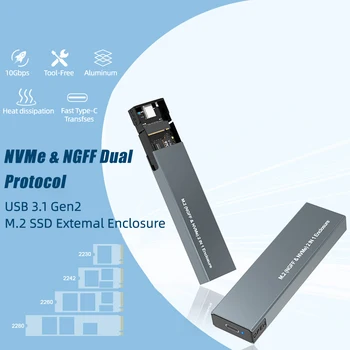 GUDGA SSD Case Dual Protocol M2 NVMe Case USB C Gen2 10 Гбит/с PCIe SSD Box M.2 SATA NGFF 5 Гбит/с Внешний Адаптер Для 2242/2260/2280