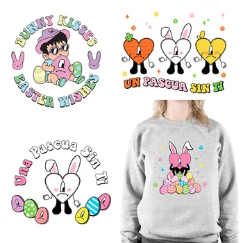 Наклейки Easter Bad Bunny Kisses с яйцом кролика, готовые к печати переводы DTF Un Pascua Sin Ti для сумок с одеждой