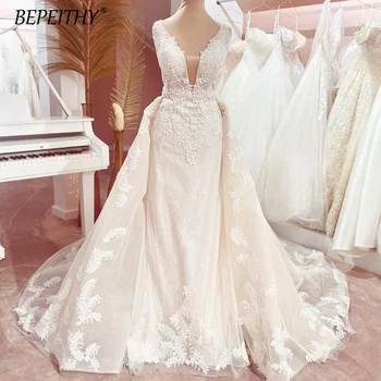 Роскошные свадебные платья с V-образным вырезом и съемным шлейфом, элегантные великолепные свадебные платья с аппликацией, романтическое свадебное платье принцессы 2023 года.
