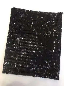 Африканская кружевная ткань 2023 новейшая черная индийская ткань сари высококачественная тюлевая кружевная ткань с блестками для свадебного платья YYZ982