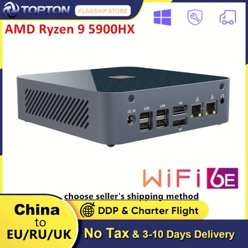 Мини-компьютер Topton Windows 11/10 AMD Ryzen 9 5900HX Max 64GB DDR4 2 * M.2 NVMe SSD 2 * LAN Игровой настольный мини-ПК Barebone WiFi6E