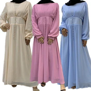 Дубай Абая Мусульманские Женщины Шифоновое Платье Макси-Хиджаб Турция Кафтан Исламская Одежда Рамадан Абаи Кафтан Вечернее Платье Джилбаб Халат