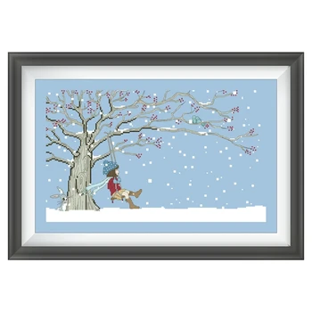 Out in the snow набор для вышивки крестом мультяшная девочка снег хлопчатобумажная шелковая нить 18ct 14ct небесно-голубой холст вышивка DIY рукоделие