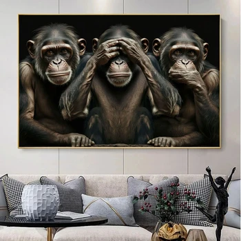 Три Мудрые обезьяны, портрет, художественный плакат, печать на холсте, Настенная картина с животными, Картина для гостиной, домашний декор, Cuadros