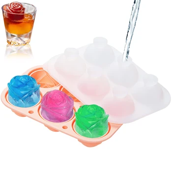 Розовые формы для кубиков льда Для коктейлей, виски, 2-дюймовые Большие Симпатичные лотки для кубиков льда в форме 3D Розы с крышкой для морозильной камеры, коробка для льда