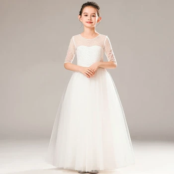 Юбка принцессы, высококачественное длинное бальное платье для фортепианного исполнения, вечерние платья для девочек в цветочек, новинка 2023 года