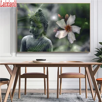 Новый дизайн Статуи Будды с цветком Современные произведения искусства DIY Алмазная живопись алмазная вышивка 5d мозаика вышивка крестиком декор комнаты
