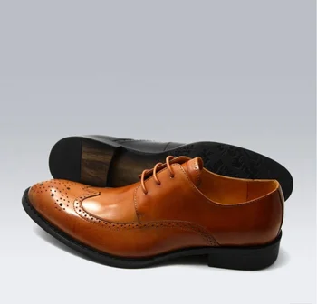 Ретро стиль, мужские деловые туфли с заостренными носками, кожаные туфли на шнуровке, мужские туфли с резьбой в виде воловьего меха.