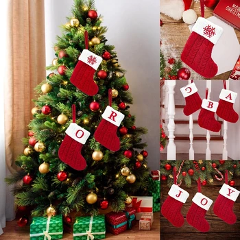 Вязаные носки с рождественским алфавитом, украшения для Рождественской елки, Рождественские украшения для дома 2022 Navidad Noel 2023, Рождественский подарок