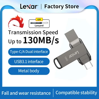 Lexar Type-C USB Флэш-Накопители 130 Мбит/с USB 3.1 Металлический Двухпортовый Флэш-Накопитель 32 ГБ 64 ГБ 128 ГБ 256 ГБ для Мобильного Телефона Компьютера