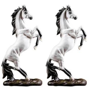 2X Статуя скачущей лошади для домашнего декора Современная статуэтка лошади Скульптура Украшение офиса ремесла
