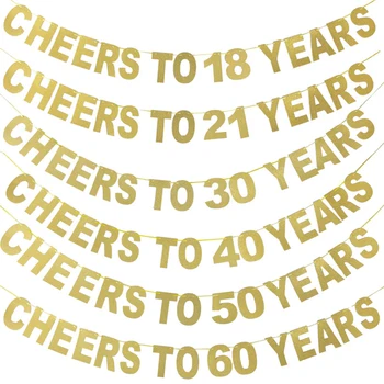 15шт Золотых баннеров на День рождения Приветствую 18 21 30 40 50 60 лет Украшения для дня рождения Взрослых Принадлежности для юбилейной вечеринки