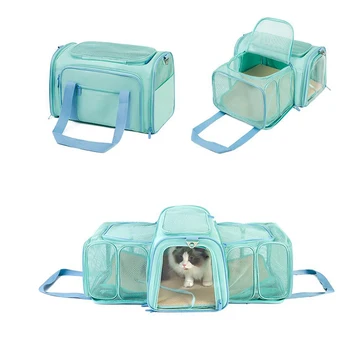 Двусторонние Расширяемые боковые ящики Портативная сумка для домашних кошек из ткани Оксфорд для путешествий на открытом воздухе Сумка на одно плечо Складная сумка-мессенджер