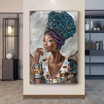 Африканские чернокожие женщины Плакаты и принты с абстрактным искусством, настенные рисунки в национальном стиле для украшения дома в гостиной
