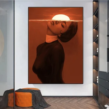 Креативный дизайн, картина на холсте, девушка на закате, Сюрреалистичная Абстрактная женщина, принты с плакатами, современная рисованная живопись для гостиной, спальни