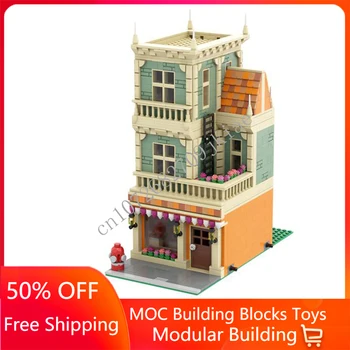 1560ШТ. Модульная пекарня MOC с видом на улицу, строительные блоки, кирпичи, детские игрушки на день рождения, Рождественские подарки