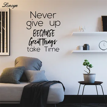 Lenyon никогда не сдавайся Вдохновляющая виниловая наклейка на стену, наклейки для украшения дома в гостиной, наклейки с английскими пословицами, обои