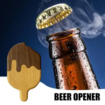 Магнитная открывалка для бутылок для холодильника, симпатичная ручная открывалка в форме мороженого, Деревянный консервный нож, магнит для холодильника, украшение для дома