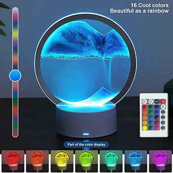 16 Цветов 3D Движущаяся Песочная Художественная Рамка LED Sandscape Лампа с Сенсорным Затемнением Настольные Лампы с Дистанционным Управлением Украшение Дома Подарок