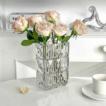 Эстетические кашпо квадратная стеклянная ваза прозрачная ваза для цветов декор Современные домашние декоративные вазы для роскошного декора гостиной