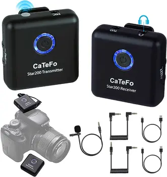 CaTeFo Star200T1 Беспроводная петличная микрофонная система 2,4 ГГц для камеры, крошечный микрофон на лацкане, совместимый с камерой и смартфоном