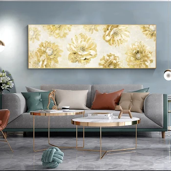 Роскошные абстрактные Золотые цветы Холст Картина Морден Настенные художественные картины большого размера Плакаты и принты Фрески Куадрос в гостиной