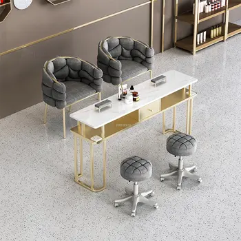 Профессиональные маникюрные столы Nordic Rock Plate, современная мебель для салона Красоты, стол для маникюра, набор стульев, Легкая роскошь с розеткой
