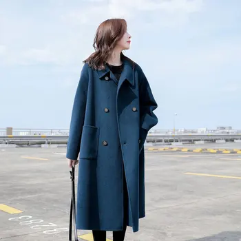 Зимние женские роскошные шерстяные пальто ручной работы, двухсторонняя шерсть, 100% Длинные Дизайнерские пальто, Корейские Женские двубортные пальто, верхняя одежда
